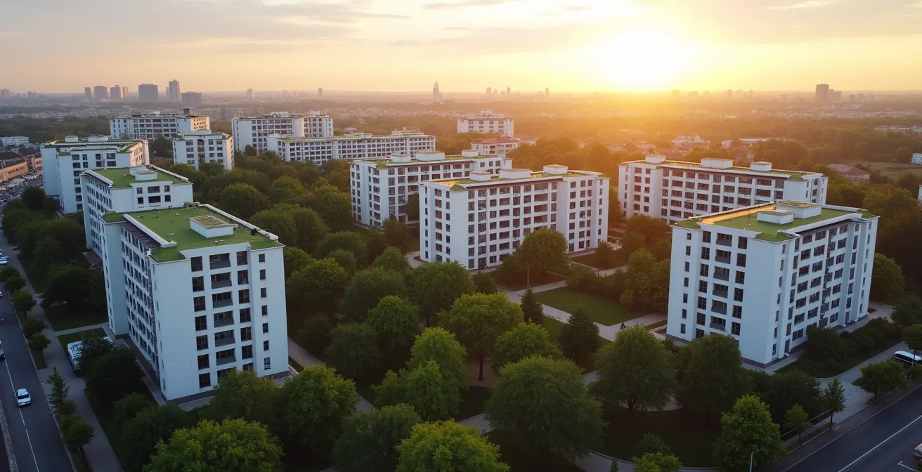 Vue aérienne de différents types de biens immobiliers en France symbolisant la diversification