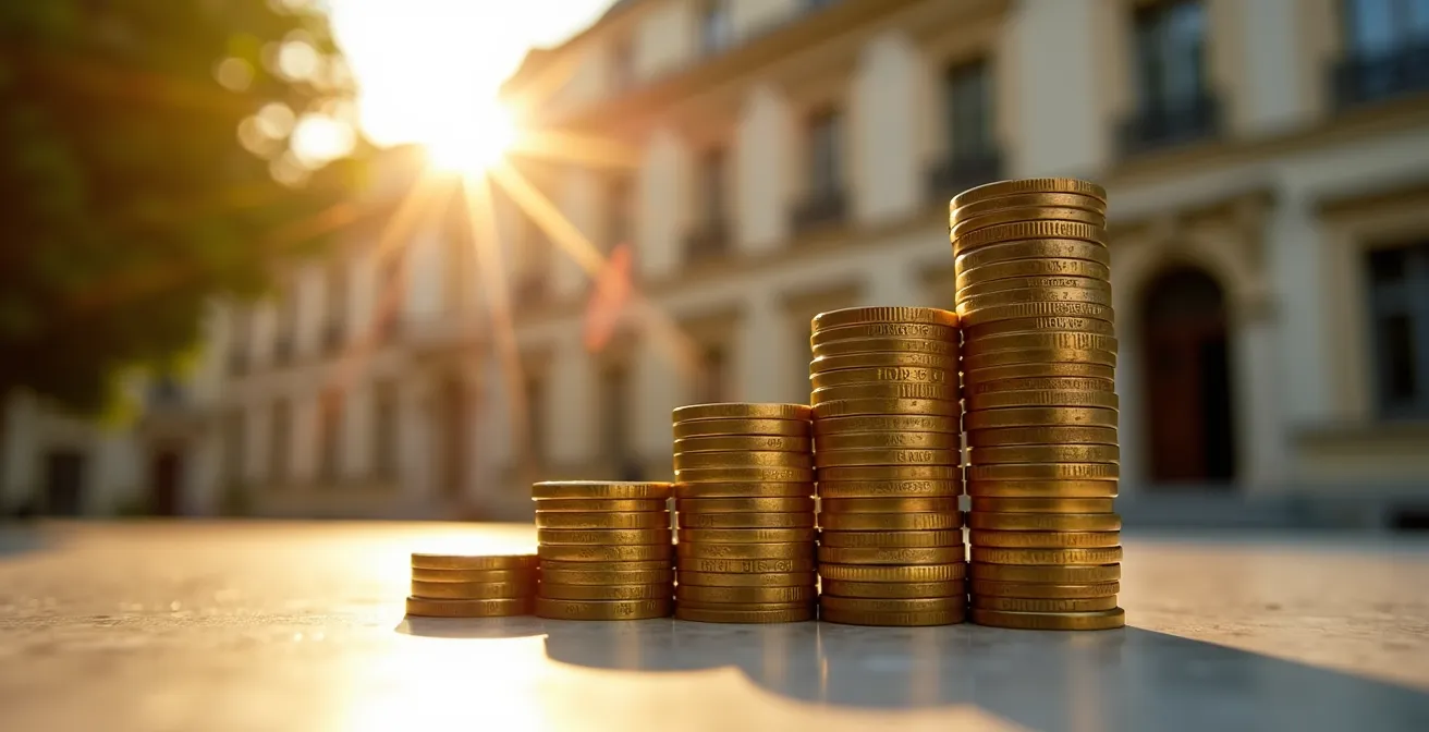 Graphique abstrait représentant une échelle avec des barres colorées symbolisant les échéances obligataires