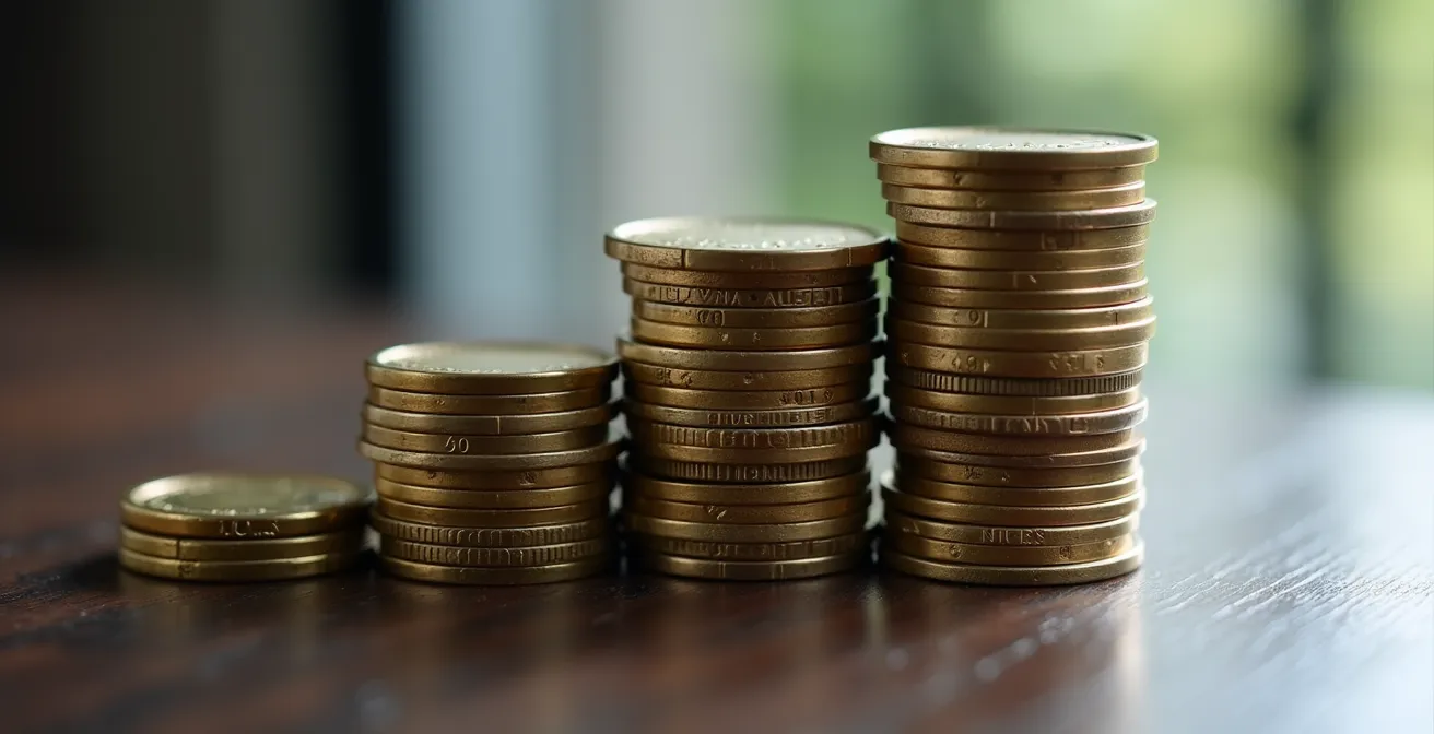 Graphique de croissance financière avec pièces empilées progressivement