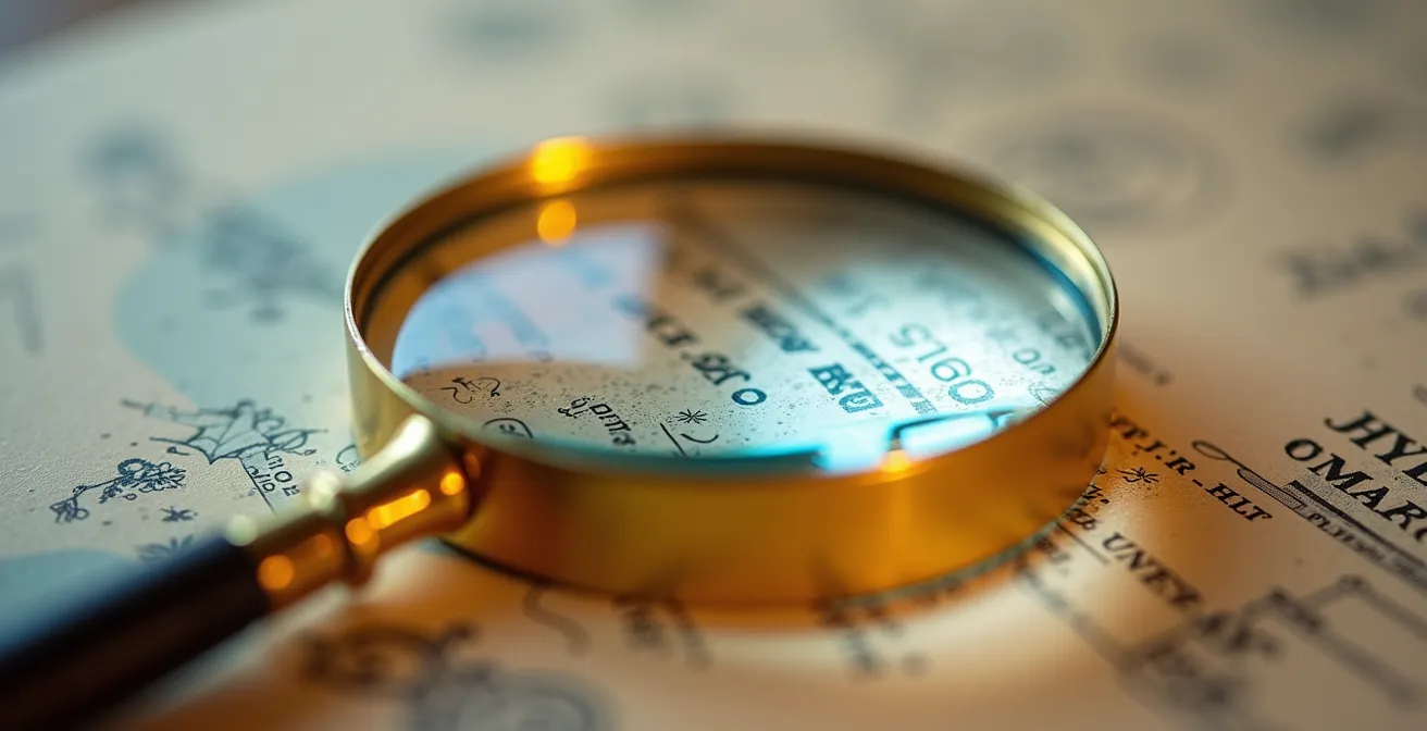 Vue macro d'une loupe grossissant les détails d'un document administratif de retraite