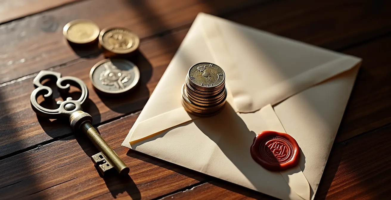 Composition artistique montrant trois éléments symboliques de transmission patrimoniale disposés harmonieusement