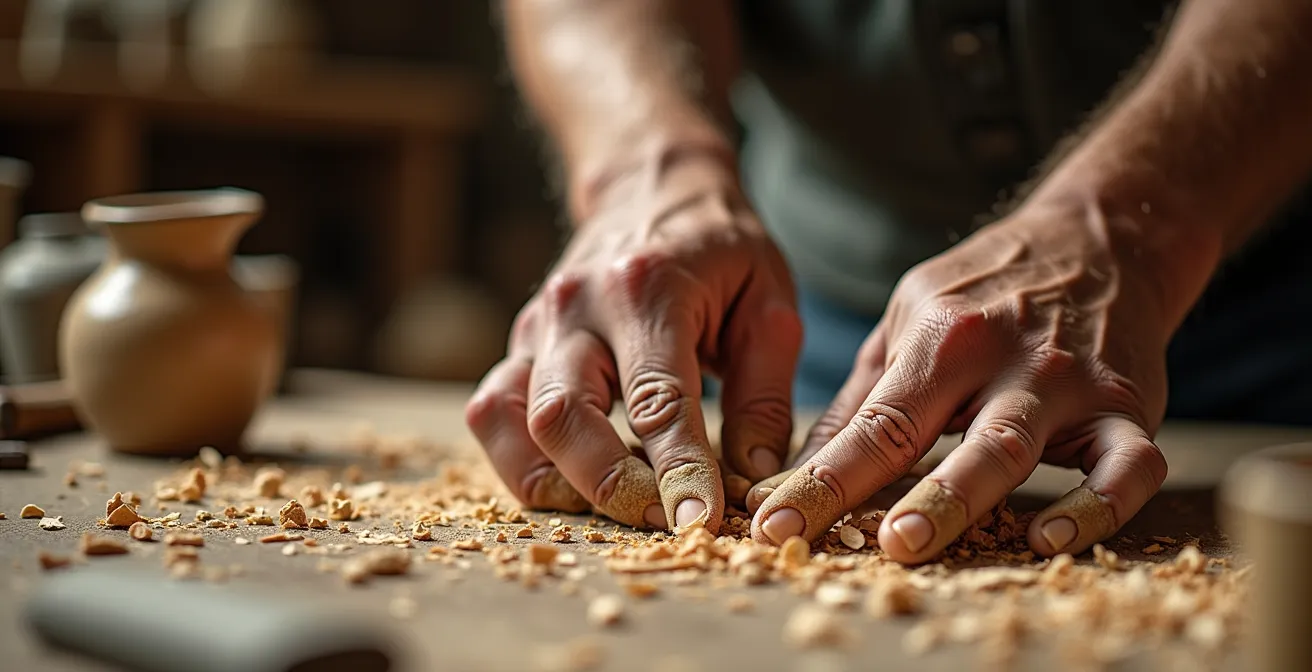 Senior dans un atelier créatif lumineux explorant une nouvelle activité entrepreneuriale