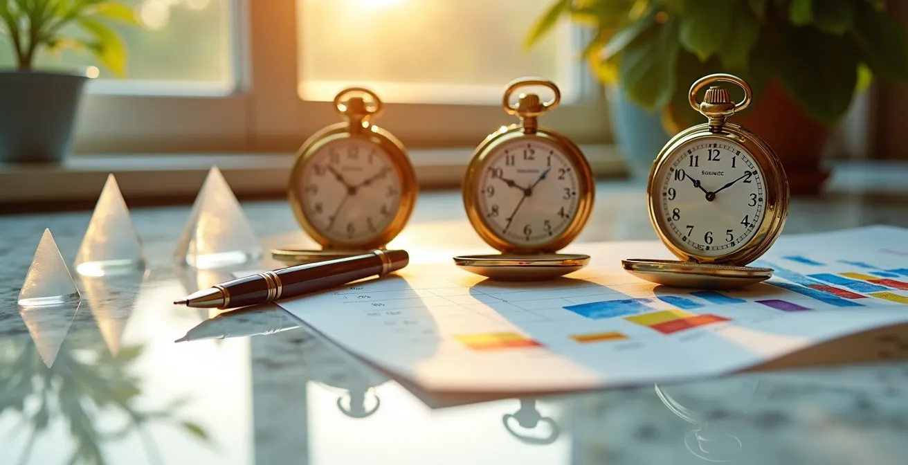 Espace de travail moderne montrant une simulation de calcul de retraite sous différents angles