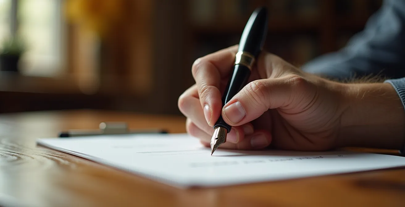 Mains de personnes âgées tenant un stylo près de documents