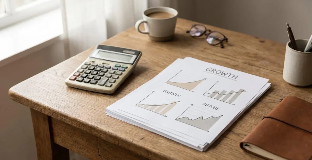 Calculatrice posée sur des graphiques financiers symbolisant le calcul d'une pension de retraite